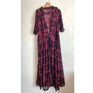 Unique Vintage - Burgundy & Black La Catrina Velvet Talullah Duster
